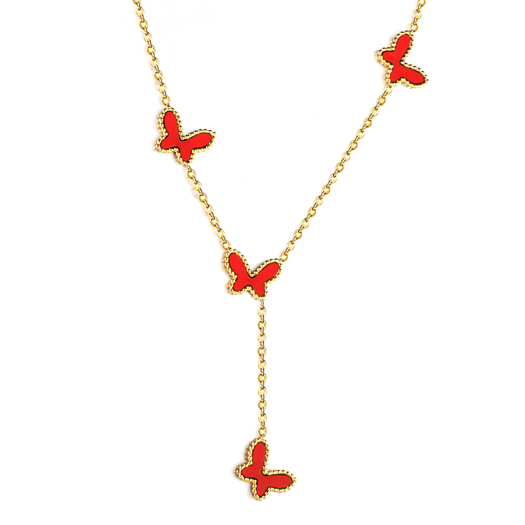 12.5*9mm 4 Butterfly Green/Black/White/Red Shell Pendant Necklace 43+5cm+3*10.3mm Square Plaque Necklace Golden