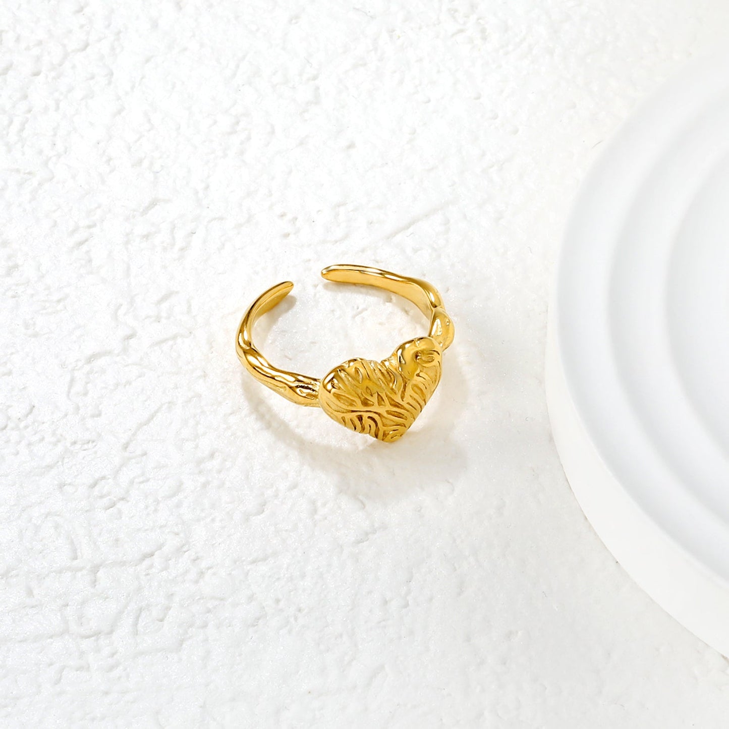 11mm Gold Open Ring with Hammered Heart Shape asonjewelry