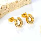 3 pairs of 8*9.1mm U-shaped white diamond stud earrings Gold