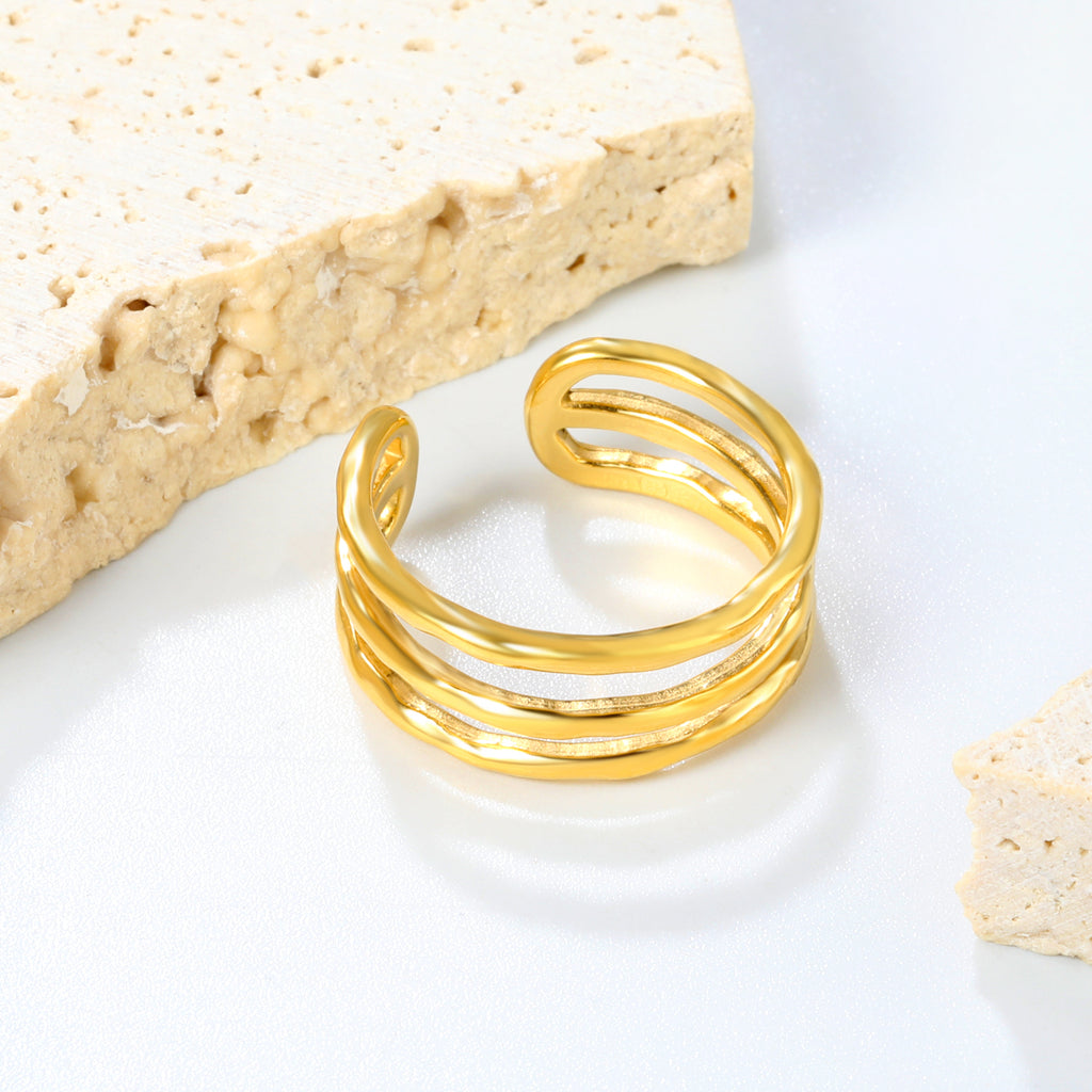 Spiral Link Open Ring - Stainless Steel Unique Layered Style