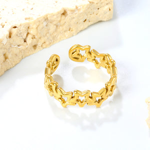 Golden Star Pattern SS Open Ring (Trendy Star-Circle)