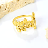 Golden Leaf Design SS Open Ring (Botanical Patterns)