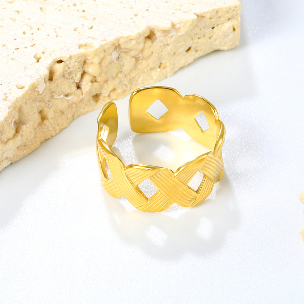 Golden Braided SS Open Ring (Cross-Braided Design)