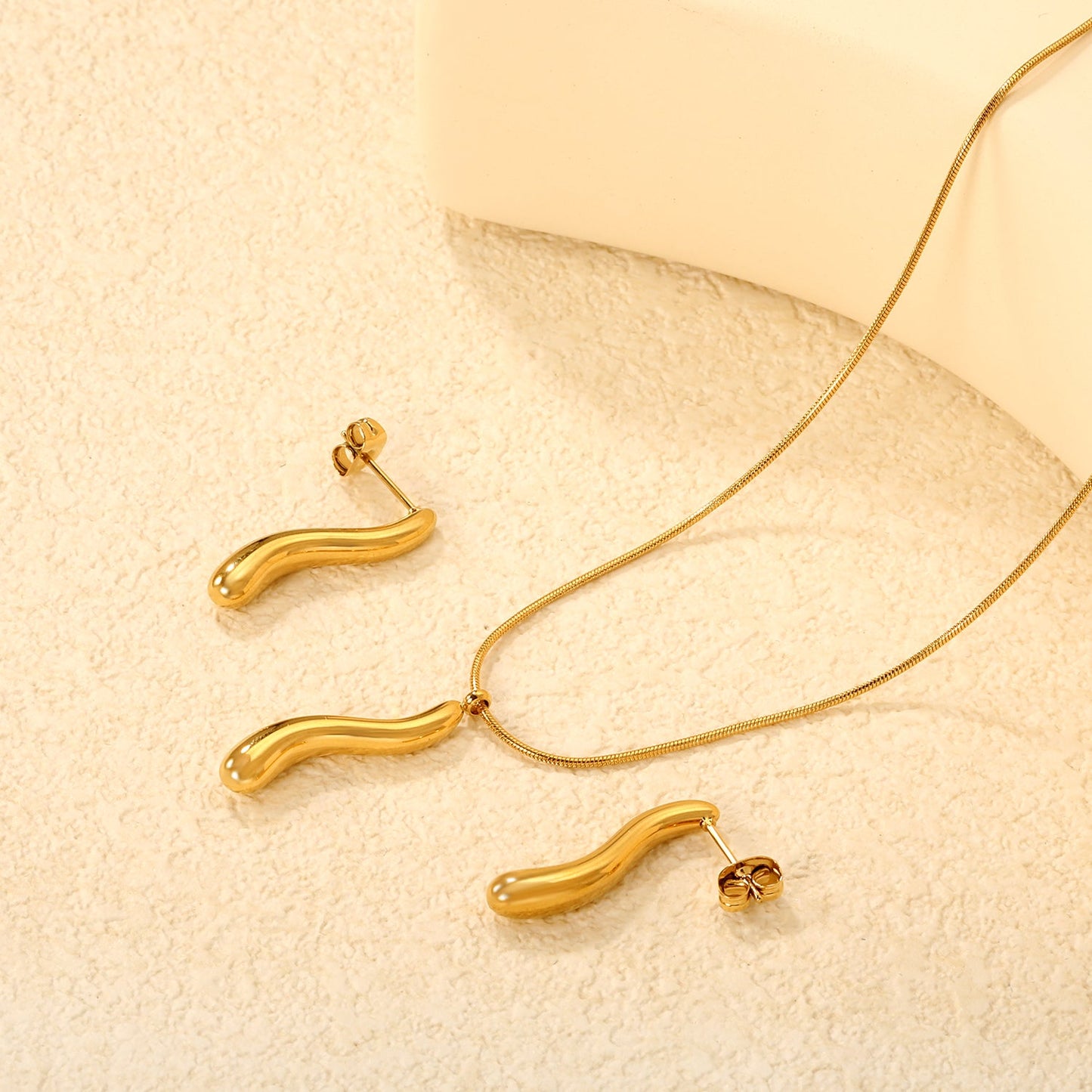 Long teardrop set, gold, 0.9 round snake chain 40+5cm+6mm round pendant asonjewelry