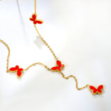 12.5*9mm 4 Butterfly Green/Black/White/Red Shell Pendant Necklace 43+5cm+3*10.3mm Square Plaque Necklace Golden