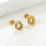 3 pairs of 8*9.1mm U-shaped white diamond stud earrings Gold