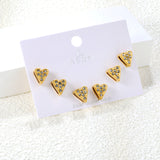 3 pairs of 8*9mm heart-shaped white diamond stud earrings Gold
