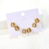 3 pairs of 8*9.1mm U-shaped white diamond stud earrings Gold