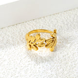 Golden Leaf Design SS Open Ring (Botanical Patterns)