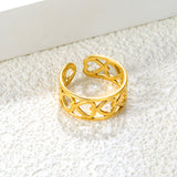 Golden Heart-Shaped SS Open Ring Hollow Motifs