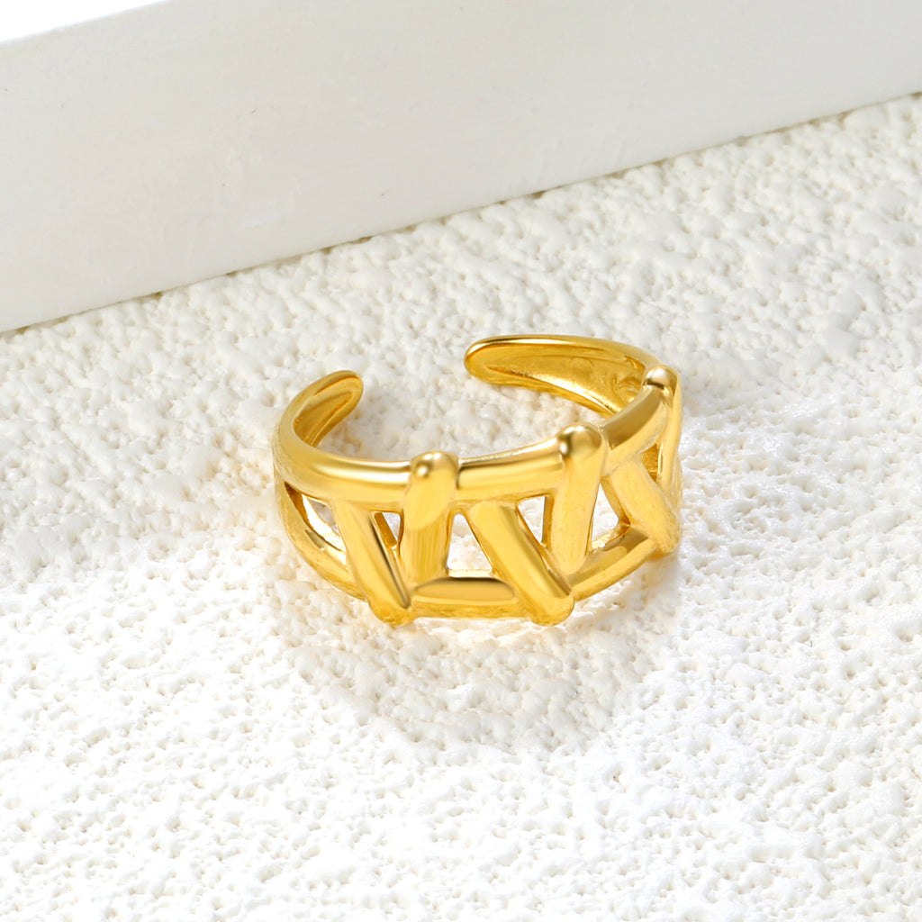 Heart-Shaped SS Open Ring - Romantic Gold-Tone Hollow Motif