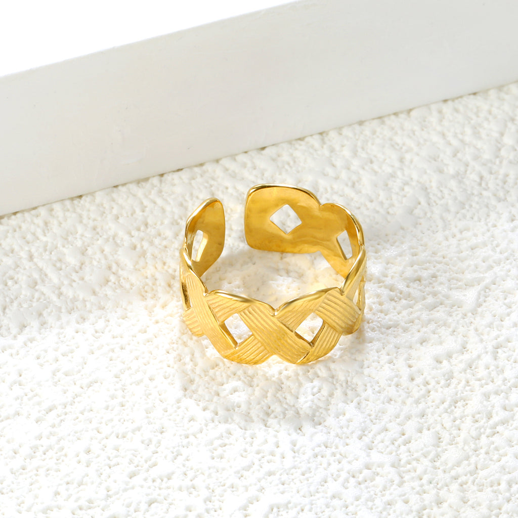 Golden Braided SS Open Ring (Cross-Braided Design)