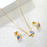 Umbrella set steel color/golden stud earrings: 9.3*10.3mm pendant: 11*12.1mm0.3 cross chain 42+5cm+6mm round plate