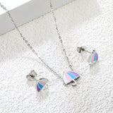 Umbrella set steel color/golden stud earrings: 9.3*10.3mm pendant: 11*12.1mm0.3 cross chain 42+5cm+6mm round plate