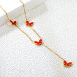 12.5*9mm 4 Butterfly Green/Black/White/Red Shell Pendant Necklace 43+5cm+3*10.3mm Square Plaque Necklace Golden