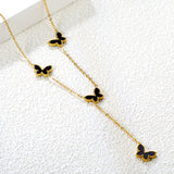 12.5*9mm 4 Butterfly Green/Black/White/Red Shell Pendant Necklace 43+5cm+3*10.3mm Square Plaque Necklace Golden