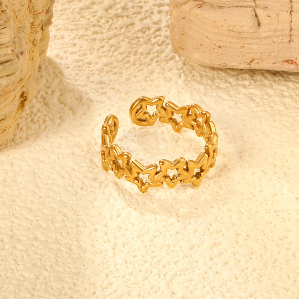 Golden Star Pattern SS Open Ring (Trendy Star-Circle)