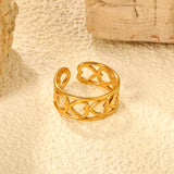 Golden Heart-Shaped SS Open Ring Hollow Motifs
