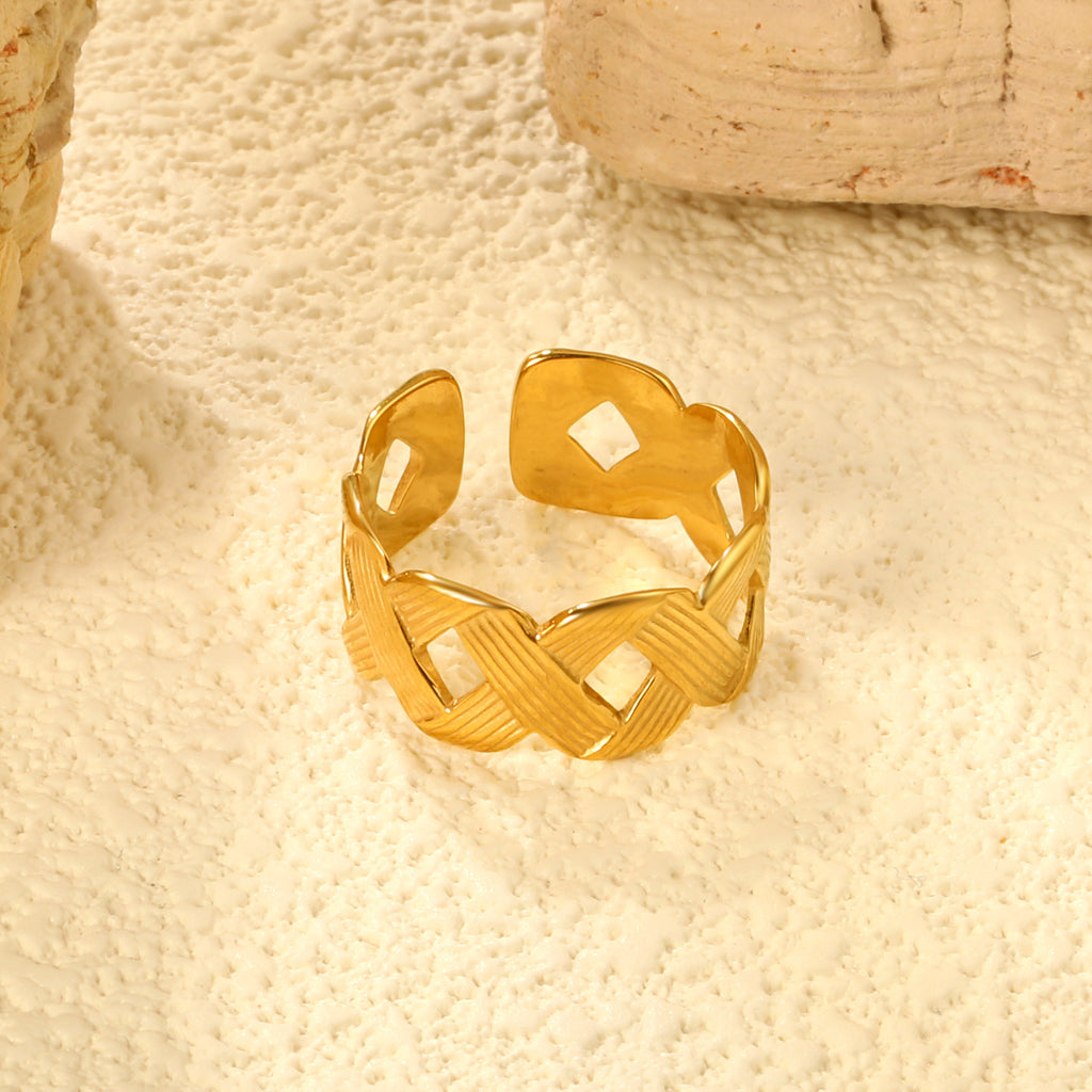 Golden Braided SS Open Ring (Cross-Braided Design)