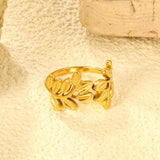 Golden Leaf Design SS Open Ring (Botanical Patterns)