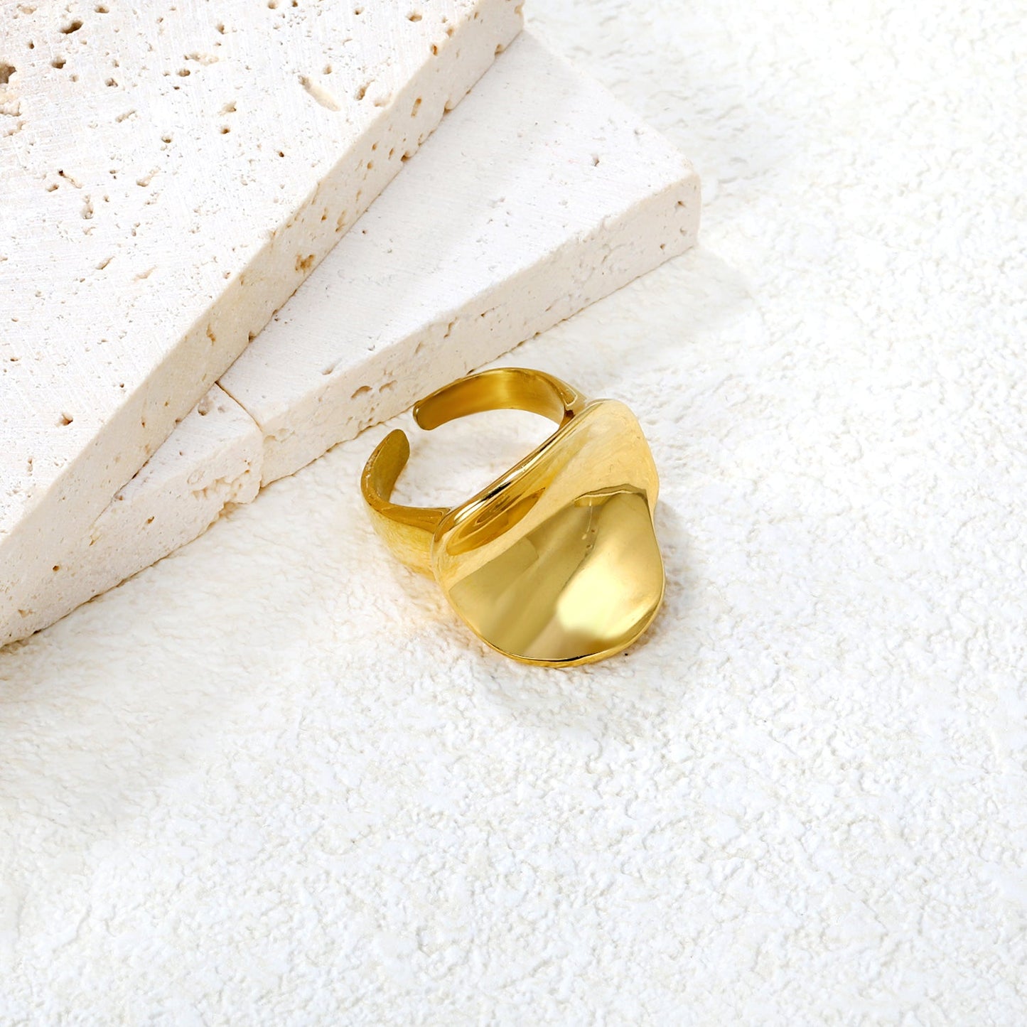 19mm Gold Open Ring with Polished Wave Design asonjewelry