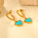 11.8*13.3mm blue oil drop peach heart + semi-circular steel earrings earrings gold color