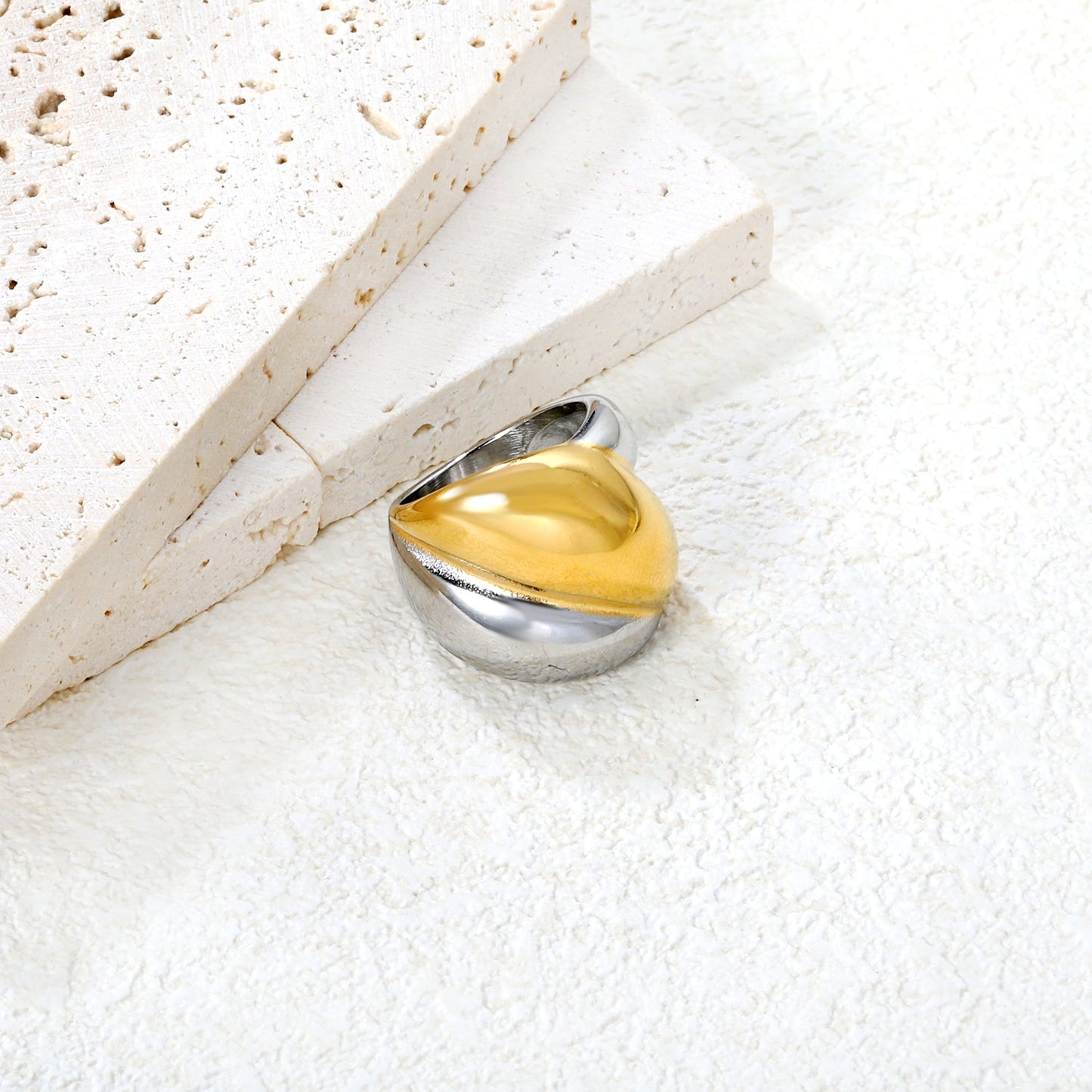 21mm Two - Tone Single Ring with Irregular Geometric Patchwork asonjewelry