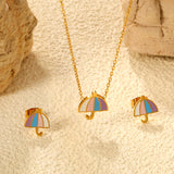 Umbrella set steel color/golden stud earrings: 9.3*10.3mm pendant: 11*12.1mm0.3 cross chain 42+5cm+6mm round plate