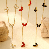 12.5*9mm 4 Butterfly Green/Black/White/Red Shell Pendant Necklace 43+5cm+3*10.3mm Square Plaque Necklace Golden