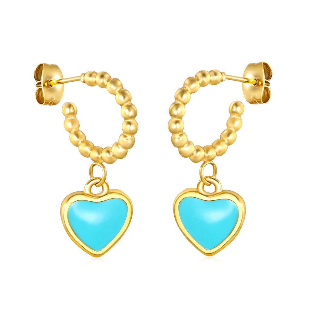 11.8*13.3mm blue oil drop peach heart + semi-circular steel earrings earrings gold color