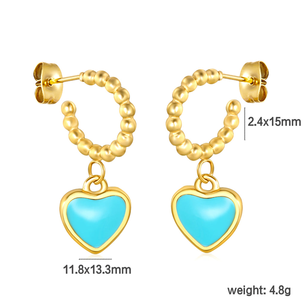 11.8*13.3mm blue oil drop peach heart + semi-circular steel earrings earrings gold color
