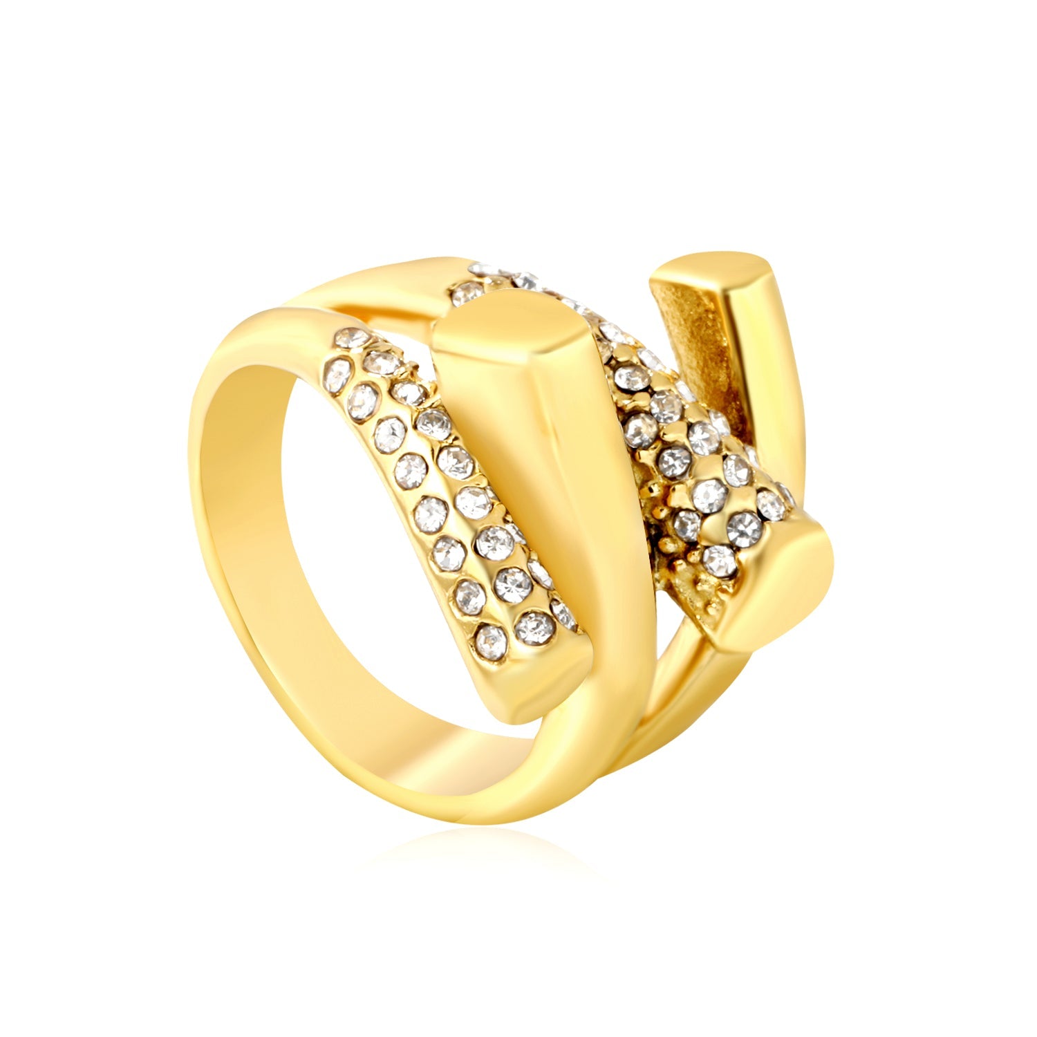 Wholesale 18K Gold Plated Crystal Geometric Cocktail Ring Hypoallergenic asonjewelry