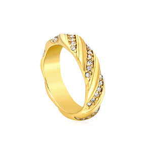 Wholesale 18K Gold Plated Twisted Diamond & Emerald Band Set Hypoallergenic