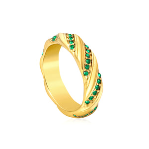 Wholesale 18K Gold Plated Twisted Diamond & Emerald Band Set Hypoallergenic