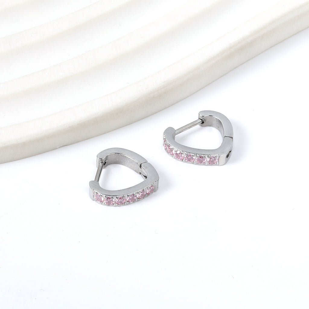 Heart Shaped Circle with White & Pink Diamonds Ear Clips 2.8*14.*12.8mm