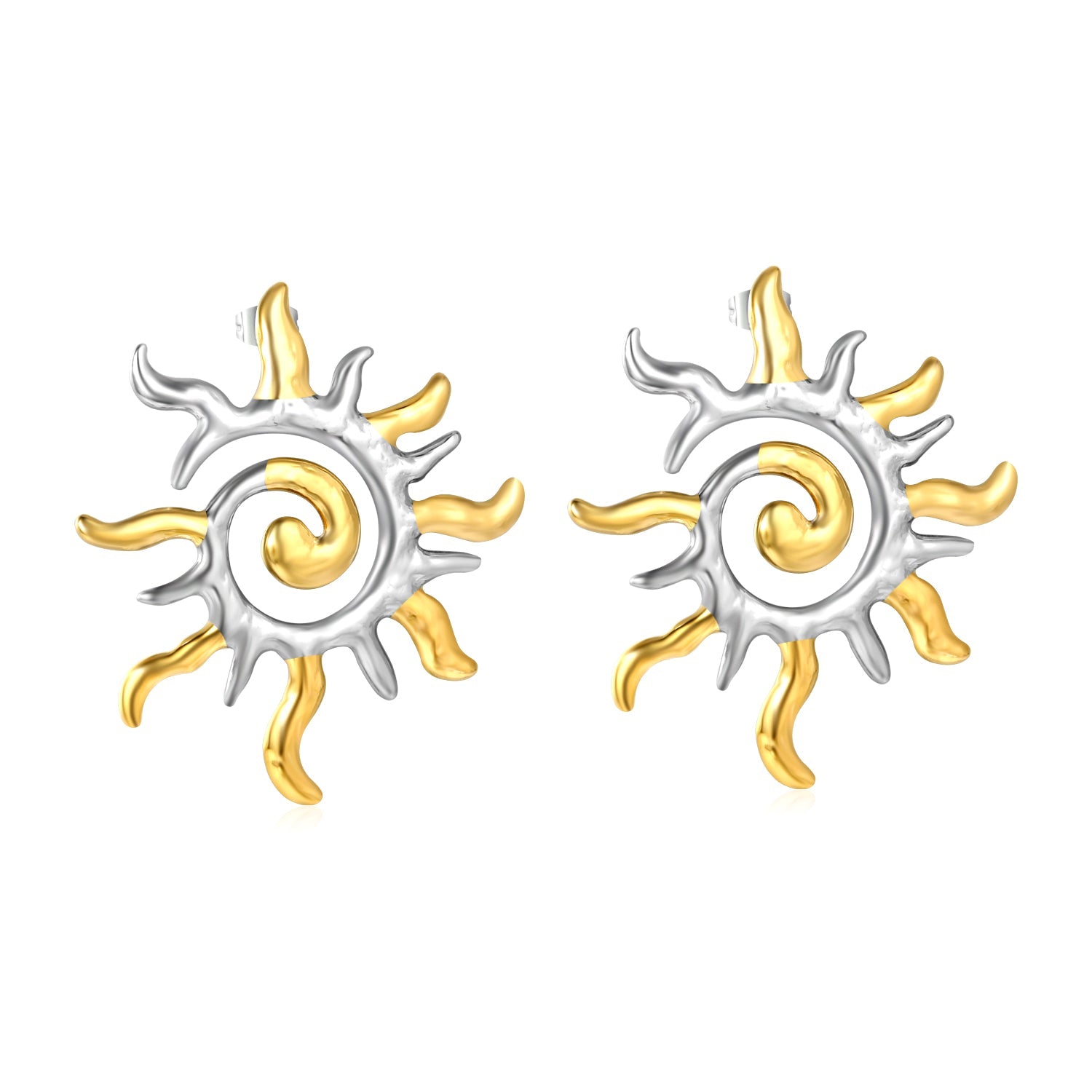48*54.8mm Openwork Spiral Sunflower Studs, Two-Tone asonjewelry