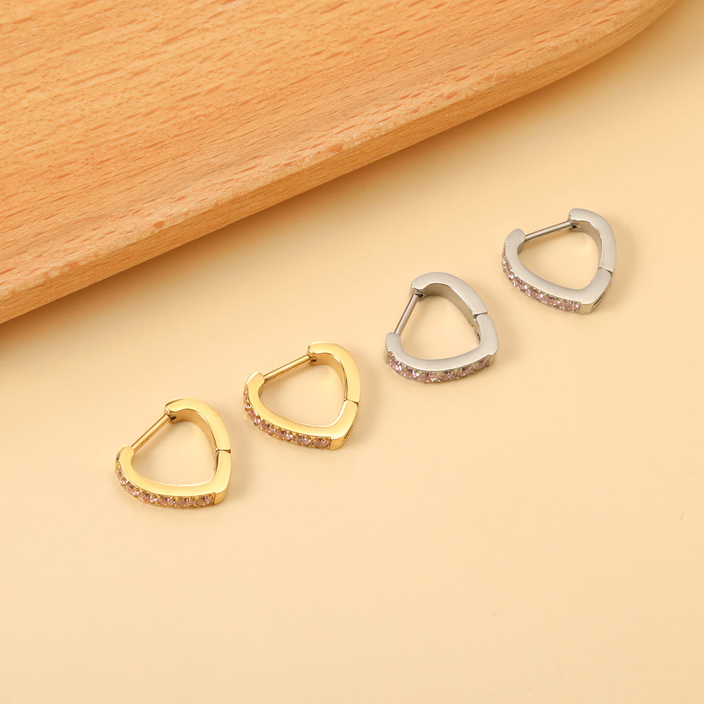 Heart Shaped Circle with White & Pink Diamonds Ear Clips 2.8*14.*12.8mm