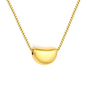 11.4*8.3mm Sugar Bean Pendant 1.0mm Square Link Chain 40+5cm + 6mm Round Tag Necklace Steel/Gold