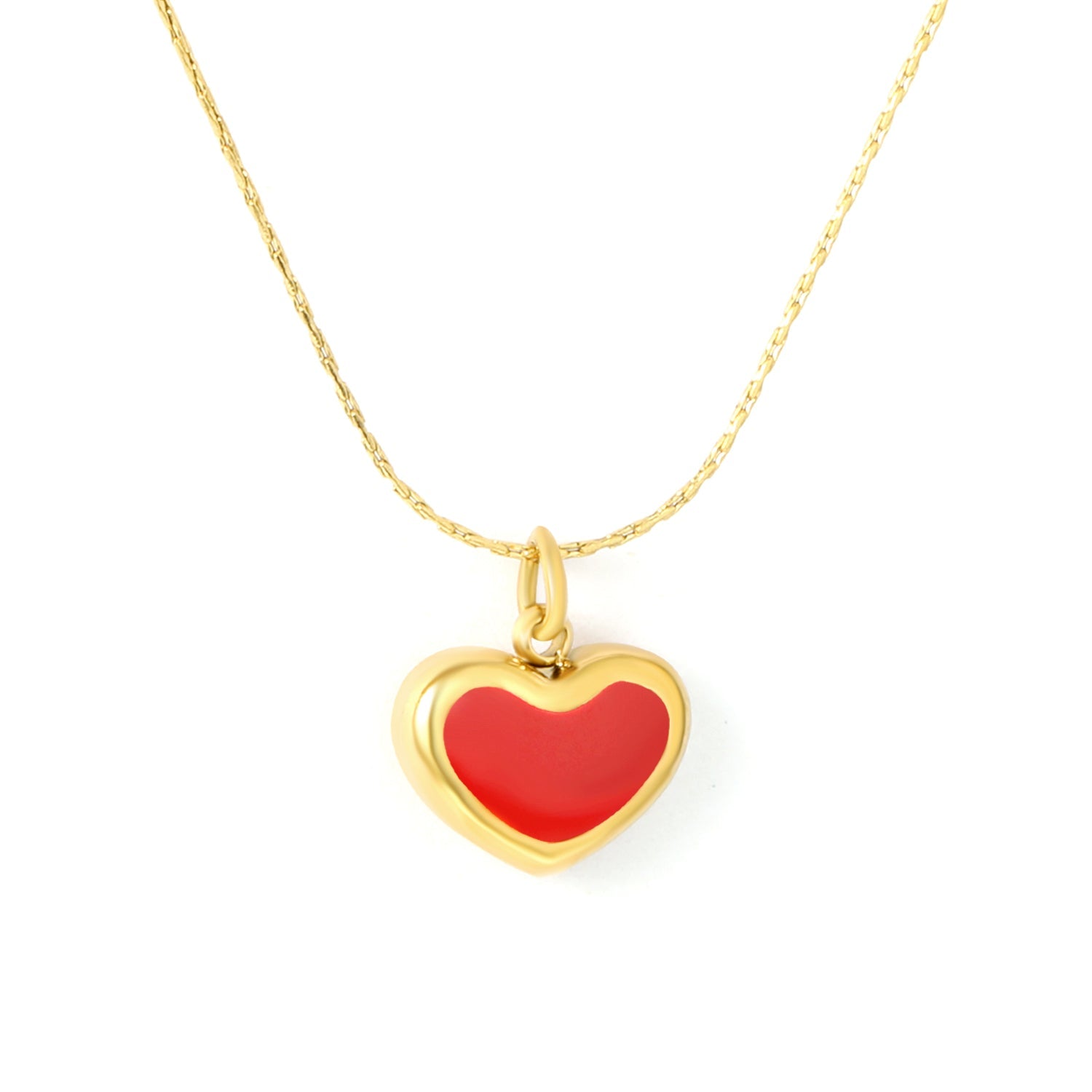 11.4*9mm Heart-Shaped Red Oil Drop 0.3 Cross Hammer Round 40+5cm+6mm Round Tag Necklace Gold asonjewelry