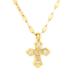 12.6*14mm CNC White Zircon Cross Lip Chain 40+5cm+6mm+Round Pendant Necklace Gold