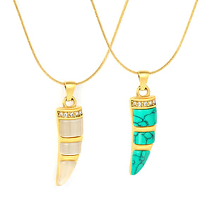 10*29mm Ivory-Inlaid White Cat's Eye/Turquoise 1.0mm Round Snake Chain 50+5cm + 6mm Round End Cap Necklace Gold