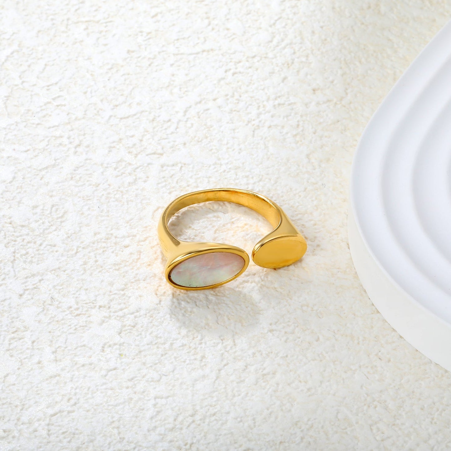 Wholesale 18K Gold Plated Oval Mother-of-Pearl Open Ring Hypoallergenic asonjewelry