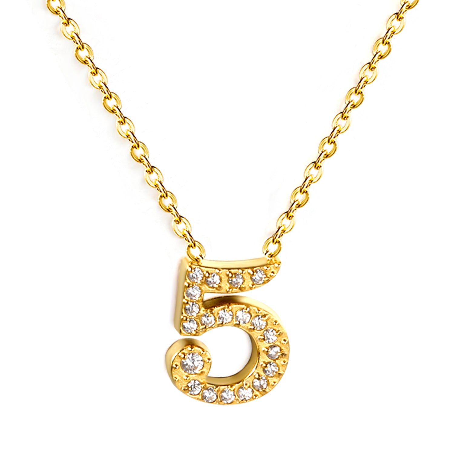 1-9 Arabic Numerals with White Diamonds Pendant Necklace 41+5cm asonjewelry