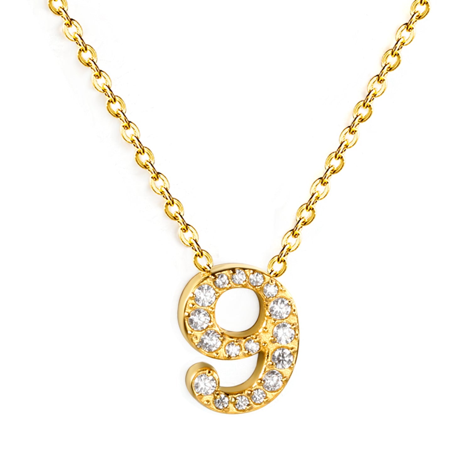 1-9 Arabic Numerals with White Diamonds Pendant Necklace 41+5cm asonjewelry