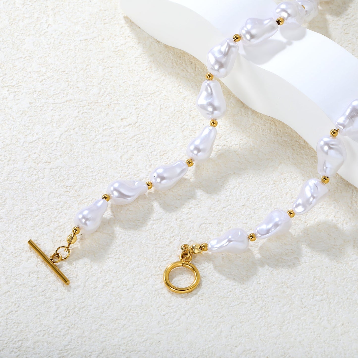 11*15mm 24 Baroque Imitation Pearls 2.9mm 25 Hollow Round Beads OT Clasp 45cm Necklace Gold asonjewelry