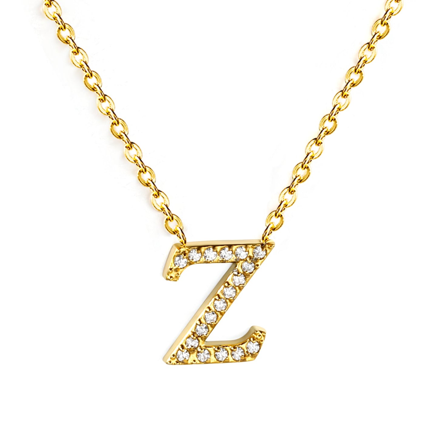 A-Z monogrammed pendant necklace with white diamonds 41+5cm asonjewelry