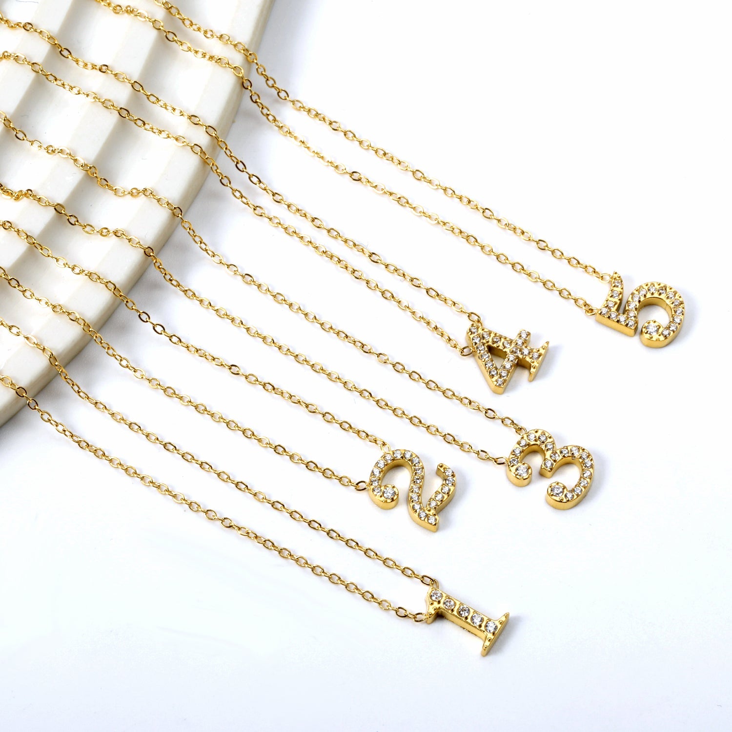 1-9 Arabic Numerals with White Diamonds Pendant Necklace 41+5cm asonjewelry