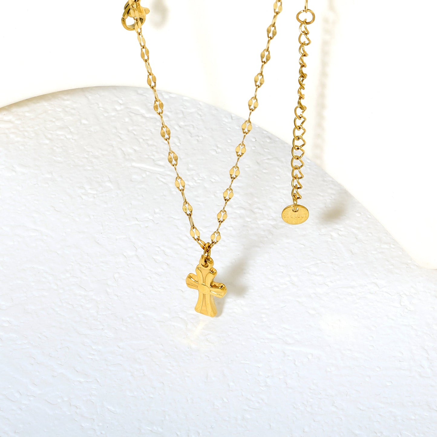 9.5*15mm Vintage Cross Lip Chain 40+5cm+6mm Round Tag Necklace Gold asonjewelry