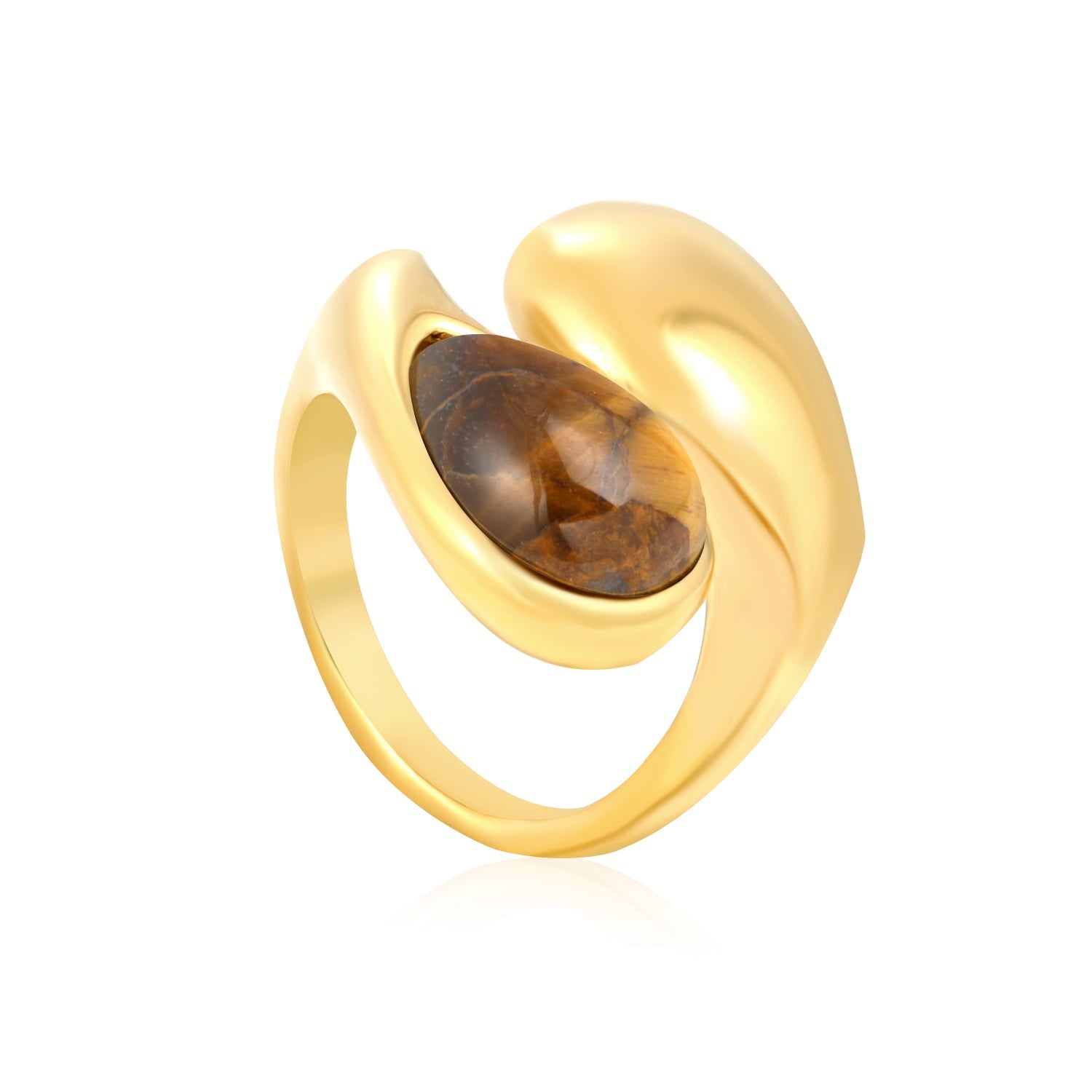 Wholesale 18K Gold Plated Sculpted Pearl & Smoky Quartz Ring Hypoallergenic asonjewelry