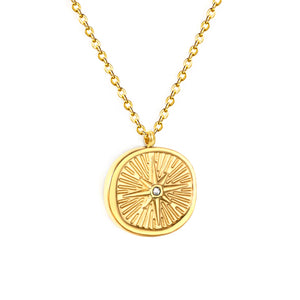 Diamond-set pentagram cast-craft necklace, gold